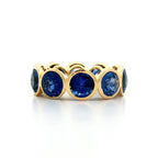Classic Bezel Eternity Yellow Gold Round Cut Blue Sapphire Wedding Band For Women