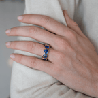 Classic Bezel Eternity Yellow Gold Round Cut Blue Sapphire Wedding Band For Women