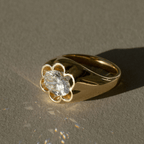 Unique Petal Bezel Setting Yellow Gold Solitaire Oval Cut White Sapphire Engagement Ring