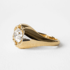 Unique Petal Bezel Setting Yellow Gold Solitaire Oval Cut White Sapphire Engagement Ring