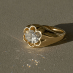 Unique Petal Bezel Setting Yellow Gold Solitaire Oval Cut White Sapphire Engagement Ring