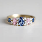 Luxury Jewelry Yellow Gold Oval Cut Blue & Pink Sapphire Engagement Ring
