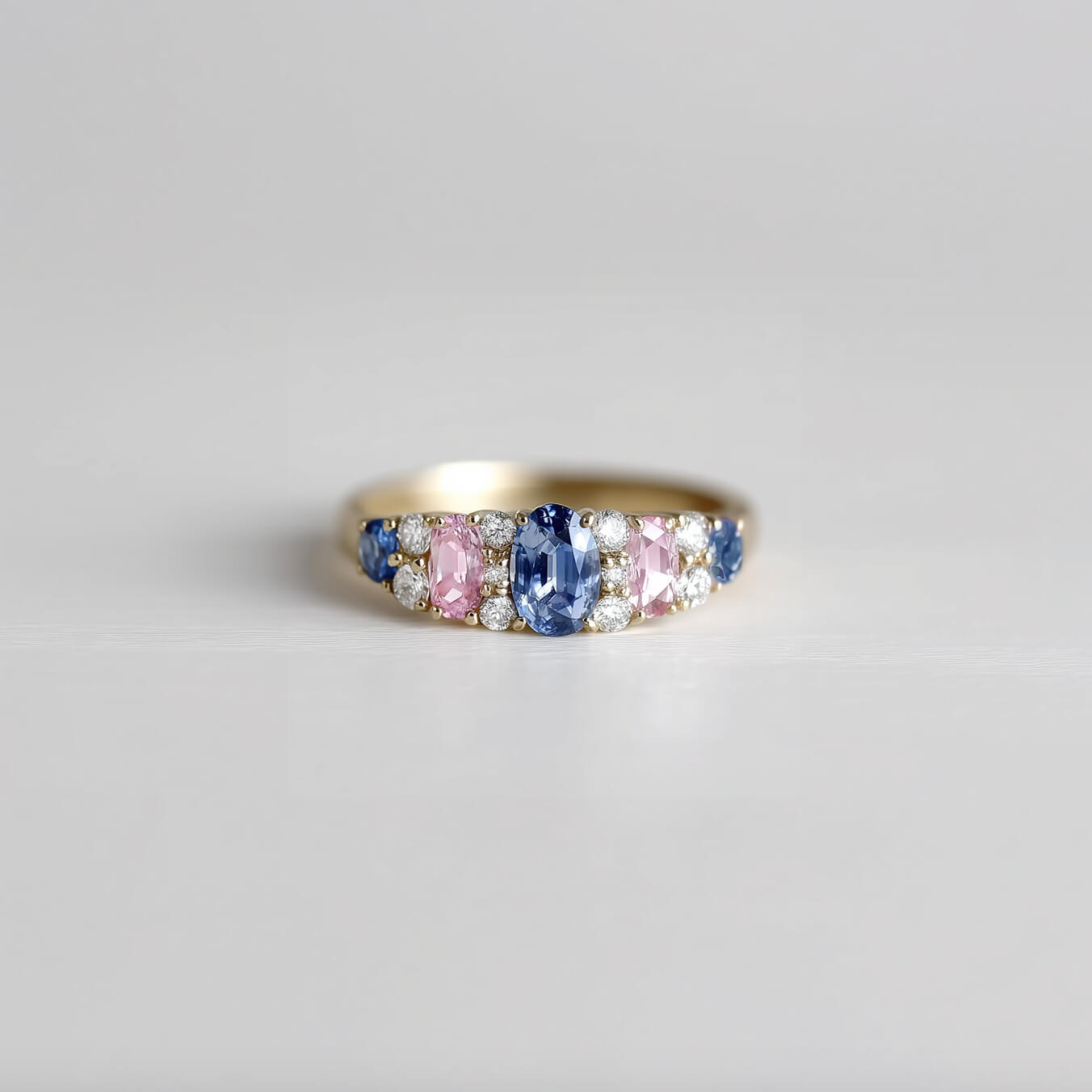 Luxury Jewelry Yellow Gold Oval Cut Blue & Pink Sapphire Engagement Ring