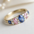 Luxury Jewelry Yellow Gold Oval Cut Blue & Pink Sapphire Engagement Ring