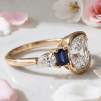 Half Bezel Setting Yellow Gold Cushion Cut White Sapphire Five Stone Engagement Ring