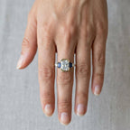 Half Bezel Setting Yellow Gold Cushion Cut White Sapphire Five Stone Engagement Ring