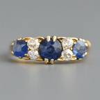 Vintage Yellow Gold Round Cut Blue Sapphire Half Eternity Wedding Band For Women