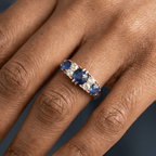 Vintage Yellow Gold Round Cut Blue Sapphire Half Eternity Wedding Band For Women