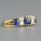 Vintage Yellow Gold Round Cut Blue Sapphire Half Eternity Wedding Band For Women