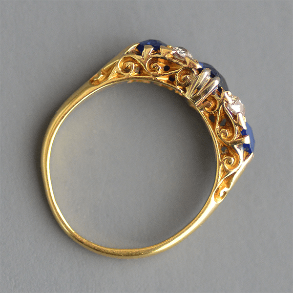 Vintage Yellow Gold Round Cut Blue Sapphire Half Eternity Wedding Band For Women