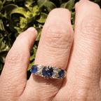 Vintage Yellow Gold Round Cut Blue Sapphire Half Eternity Wedding Band For Women