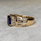 Luxury Jewelry Multi Row Yellow Gold Emerald & Baguette Cut Blue & White Sapphire Engagement Ring