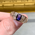 Luxury Jewelry Multi Row Yellow Gold Emerald & Baguette Cut Blue & White Sapphire Engagement Ring