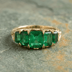 Vintage Yellow Gold Five Stone Emerald Cut Emerald Sapphire Engagement Ring