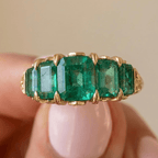 Vintage Yellow Gold Five Stone Emerald Cut Emerald Sapphire Engagement Ring