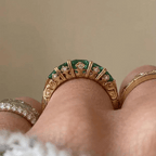 Vintage Yellow Gold Five Stone Emerald Cut Emerald Sapphire Engagement Ring