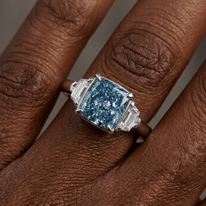 Classic Three Stone Radiant Cut Blue Topaz Engagement Ring