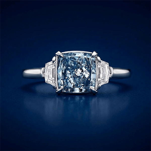 Classic Three Stone Radiant Cut Blue Topaz Engagement Ring