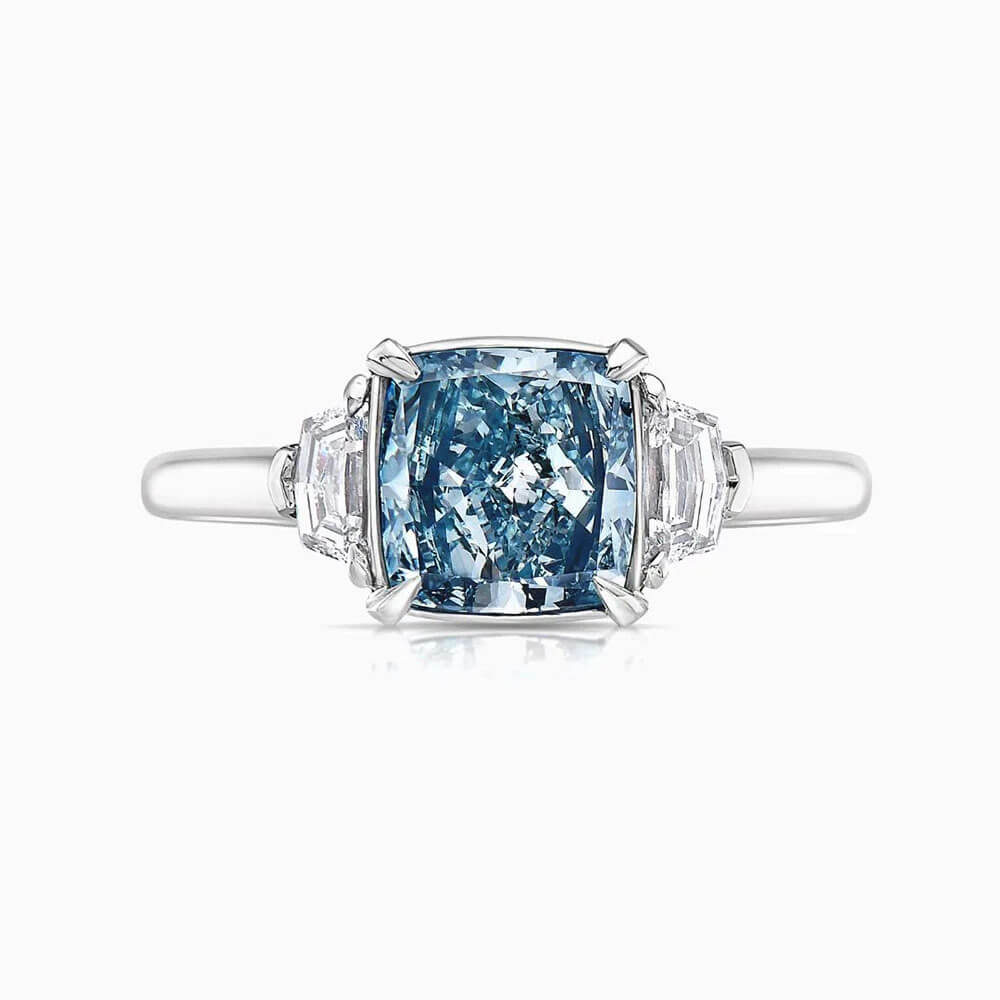 Classic Three Stone Radiant Cut Blue Topaz Engagement Ring