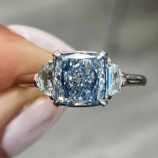 Classic Three Stone Radiant Cut Blue Topaz Engagement Ring