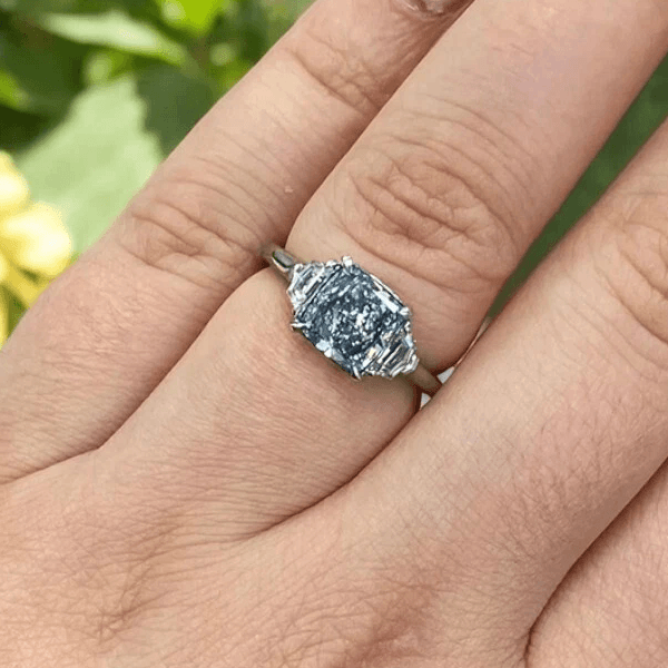Classic Three Stone Radiant Cut Blue Topaz Engagement Ring