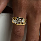 Unique Design Triple Row Yellow Gold Round Cut Half Eternity Wedding Band For Women