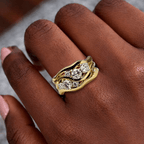 Unique Design Triple Row Yellow Gold Round Cut Half Eternity Wedding Band For Women