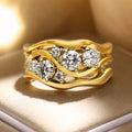 Unique Design Triple Row Yellow Gold Round Cut Half Eternity Wedding Band For Women