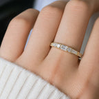Classic Yellow Gold Baguette & Round Cut White Sapphire Half Eternity Wedding Band For Women