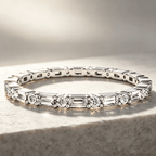 Classic Round & Baguette Cut White Sapphire Eternity Wedding Band For Women