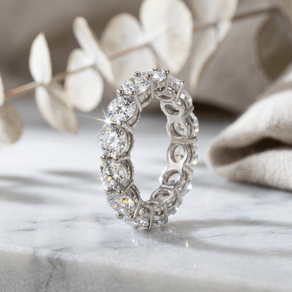 Luxury Jewelry Classic Round Cut White Sapphire Eternity Wedding Band For Women