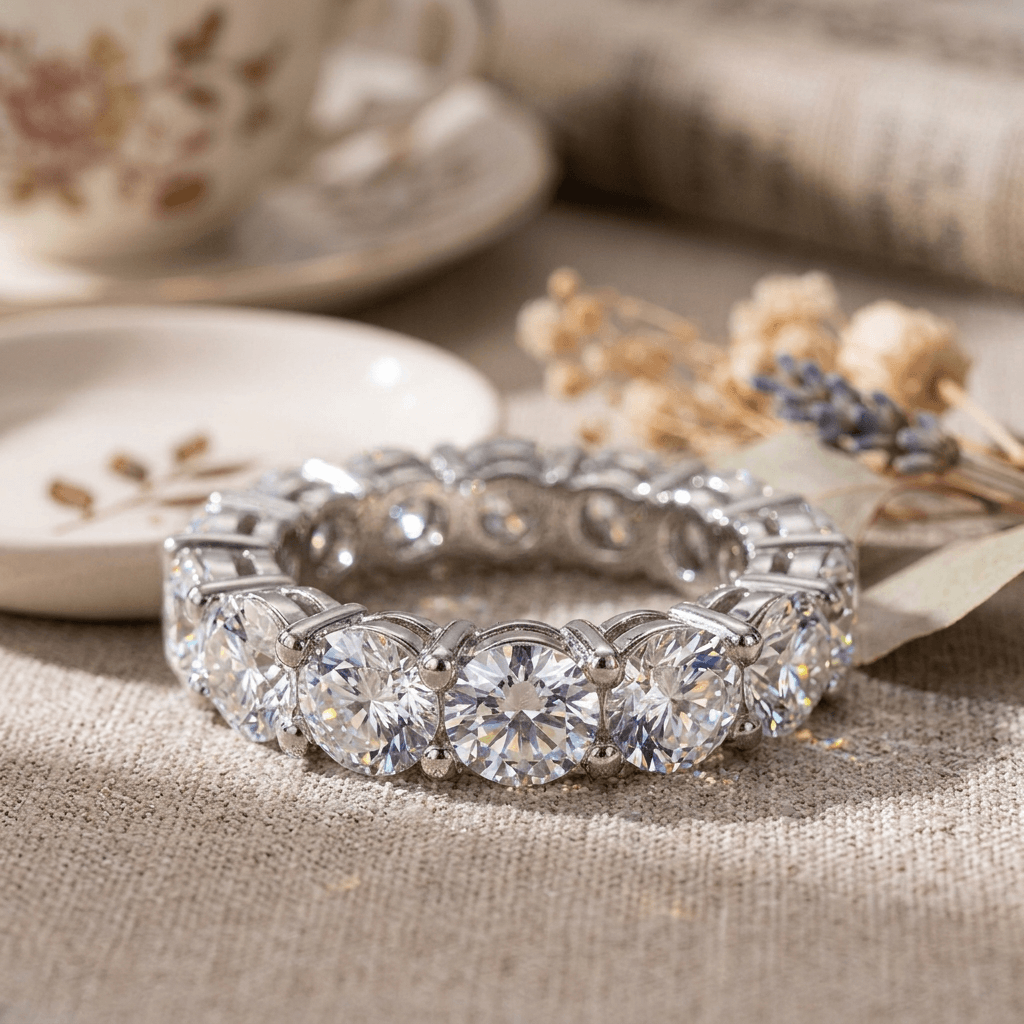 Luxury Jewelry Classic Round Cut White Sapphire Eternity Wedding Band For Women
