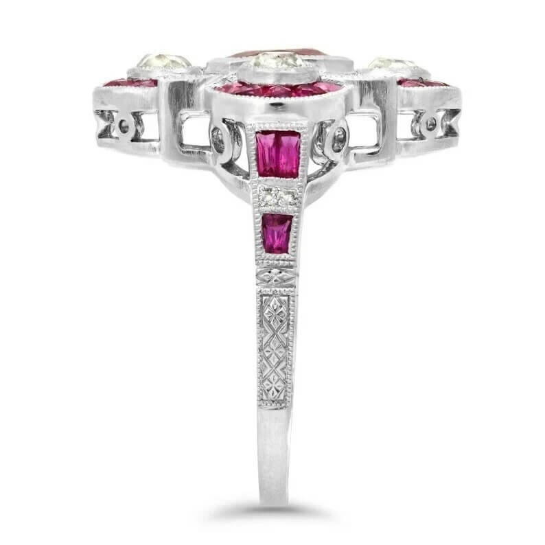 Vintage Art Deco Halo Emerald Cut Ruby Sapphire Engagement Ring