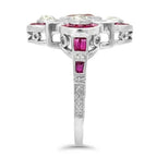 Vintage Art Deco Halo Emerald Cut Ruby Sapphire Engagement Ring