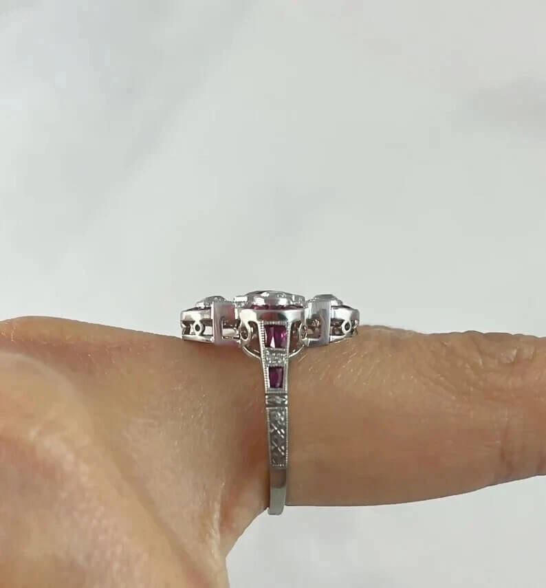 Vintage Art Deco Halo Emerald Cut Ruby Sapphire Engagement Ring