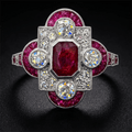 Vintage Art Deco Halo Emerald Cut Ruby Sapphire Engagement Ring