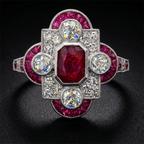 Vintage Art Deco Halo Emerald Cut Ruby Sapphire Engagement Ring