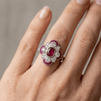 Vintage Art Deco Halo Emerald Cut Ruby Sapphire Engagement Ring