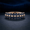 Vintage Triple Row Round Cut Blue & White Sapphire Half Eternity Wedding Band For Women