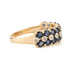 Vintage Triple Row Round Cut Blue & White Sapphire Half Eternity Wedding Band For Women