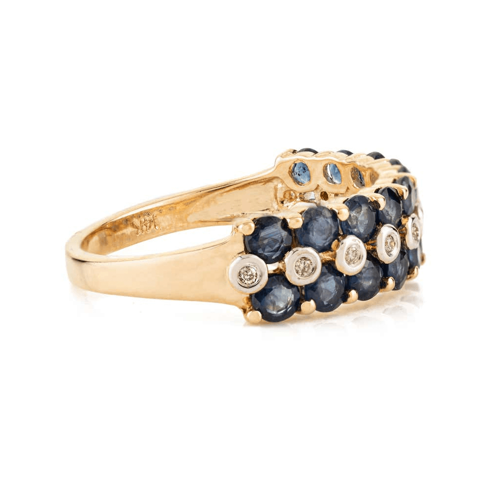Vintage Triple Row Round Cut Blue & White Sapphire Half Eternity Wedding Band For Women