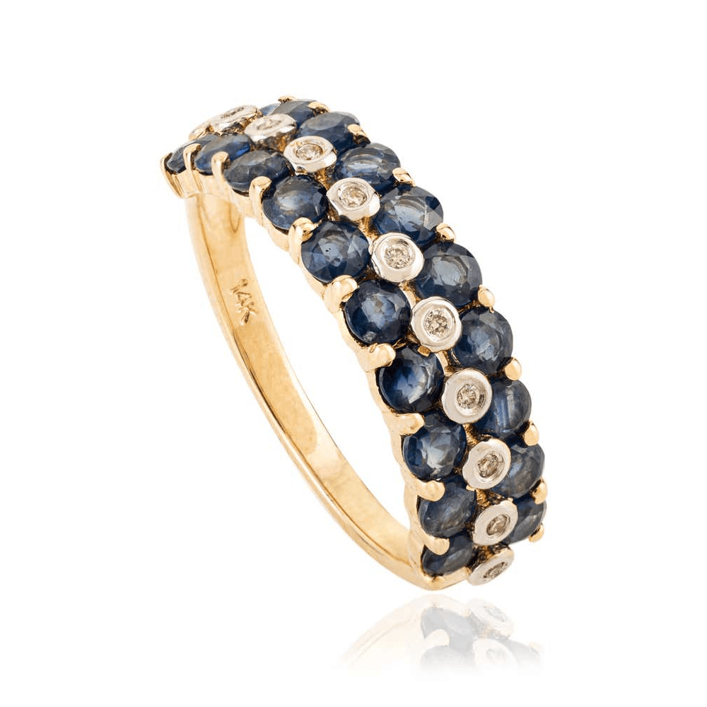 Vintage Triple Row Round Cut Blue & White Sapphire Half Eternity Wedding Band For Women
