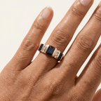 Channel Set Yellow Gold Emerald Cut Blue Sapphire Half Eternity Cocktail Ring For Women