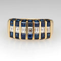Channel Set Yellow Gold Baguette Cut Blue & White Sapphire Half Eternity Wedding Band For Women