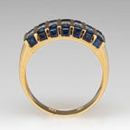 Channel Set Yellow Gold Baguette Cut Blue & White Sapphire Half Eternity Wedding Band For Women