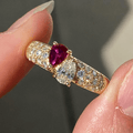Vintage Moi Et Toi Yellow Gold Pear Cut Ruby & White Sapphire Cocktail Ring For Women