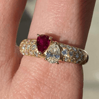 Vintage Moi Et Toi Yellow Gold Pear Cut Ruby & White Sapphire Cocktail Ring For Women