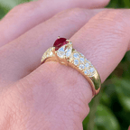 Vintage Moi Et Toi Yellow Gold Pear Cut Ruby & White Sapphire Cocktail Ring For Women