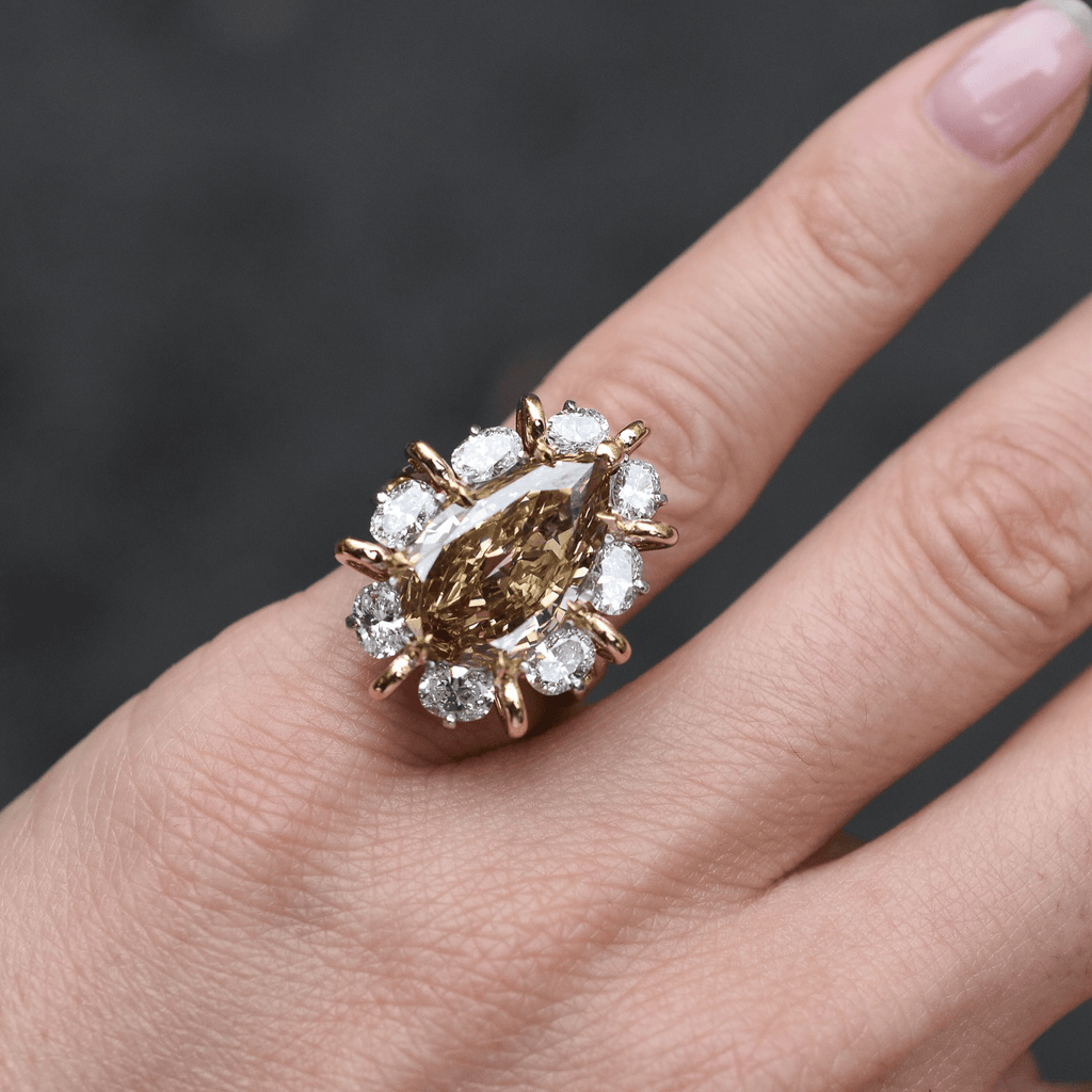 Unique Design Two Tone Halo Pear Cut Canary Sapphire Engagement Ring