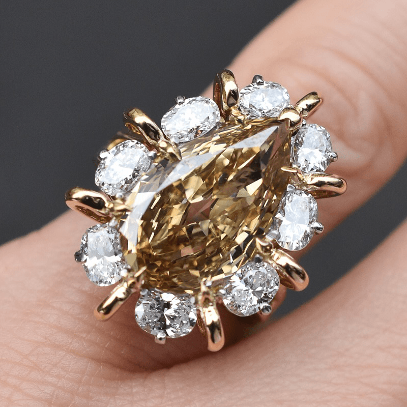 Unique Design Two Tone Halo Pear Cut Canary Sapphire Engagement Ring